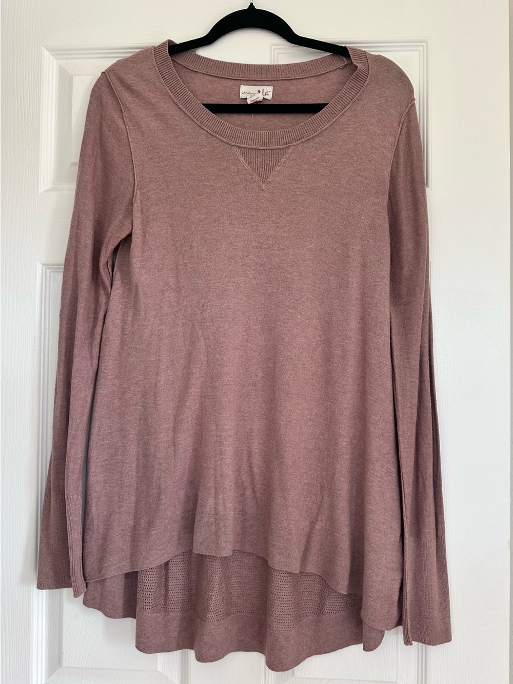 Shrinking Violet XL Mauve High Low Sweater Mesh Back Cotton Rayon